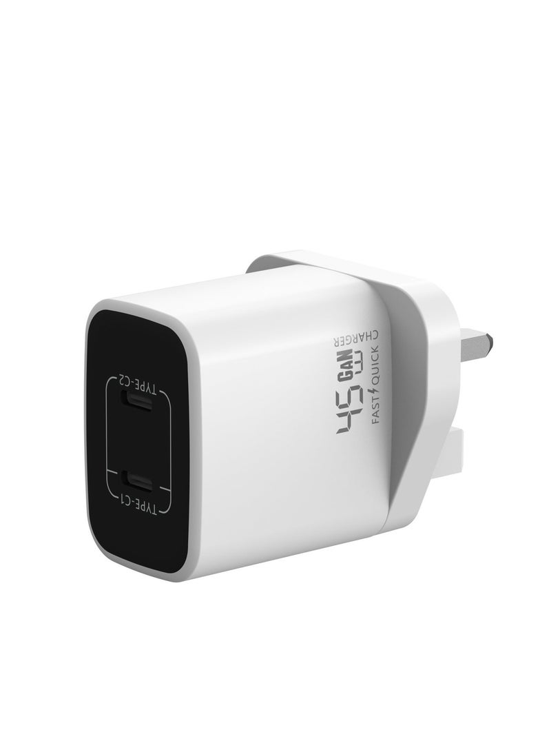 اى او سويت شاحن جداري iOsuite بقوة 45 واط بتقنية GaN، منفذين USB-C شحن سريع QC مع كابل Type-C مجاني، شاحن منزلي مدمج متوافق مع آيفون 16/15، آيباد، سامسونج جالاكسي، بيكسل والأجهزة اللوحية – RY-U45D-CC - Image 2